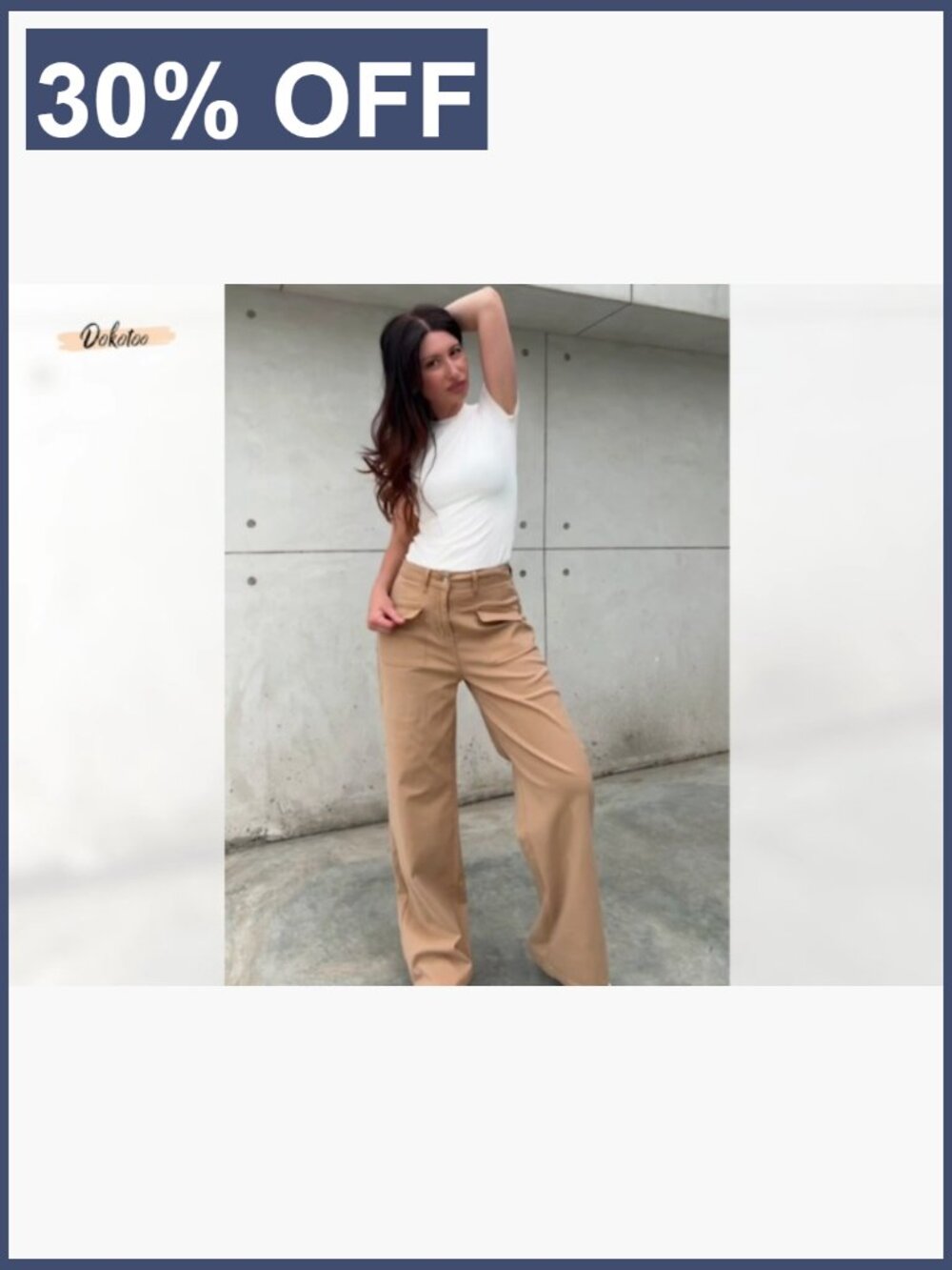 High Waisted Wide Leg Cargo Pants with Pockets Stretchy Joggers - Picture 6 of 7